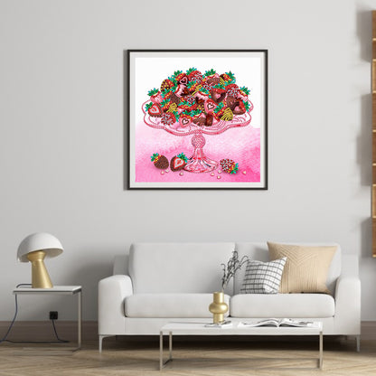 Chocolate Dessert With Strawberries - Special Shaped Drill Diamond Painting 30*30CM