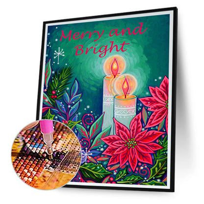 Christmas Poinsettia Candle - Full Round Drill Diamond Painting 30*40CM