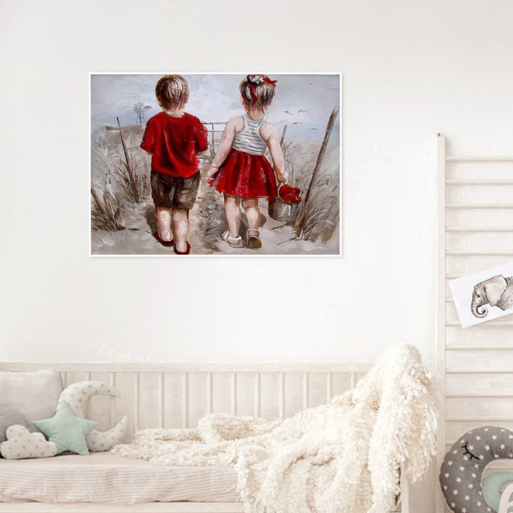 Play Children 40*30CM(Canvas) Full Round Drill Diamond Painting