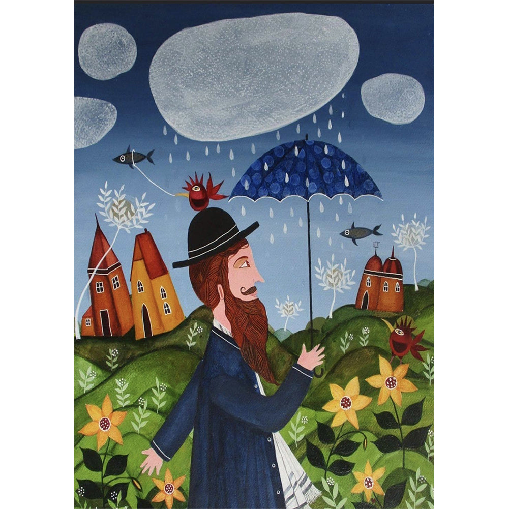 Man With Umbrella 30*40CM(Canvas) Full Round Drill Diamond Painting