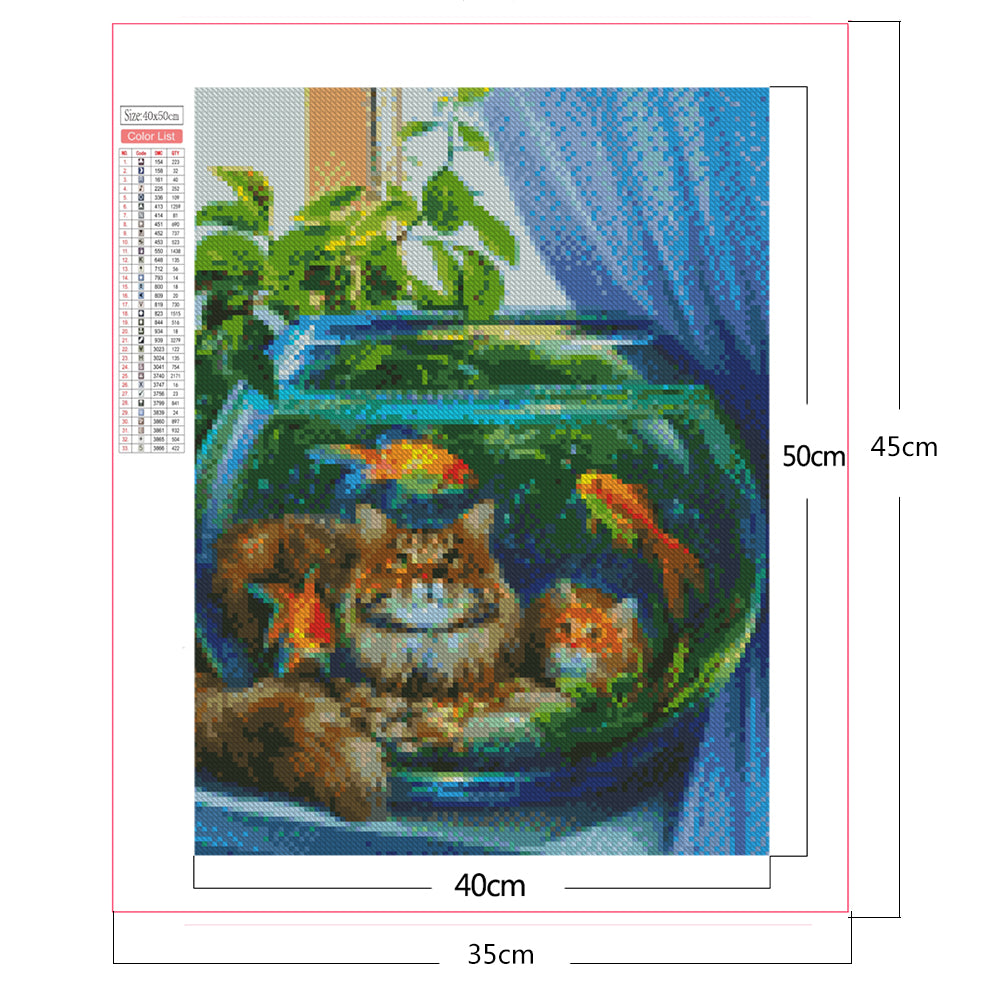 Cat By The Fish Tank - Full Square Drill Diamond Painting 30*40CM