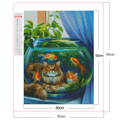 Cat By The Fish Tank - Full Square Drill Diamond Painting 30*40CM