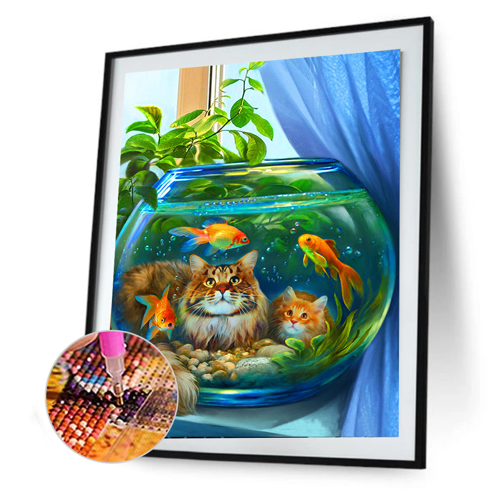 Cat By Fishbowl - Full Square Drill Diamond Painting 30*40CM