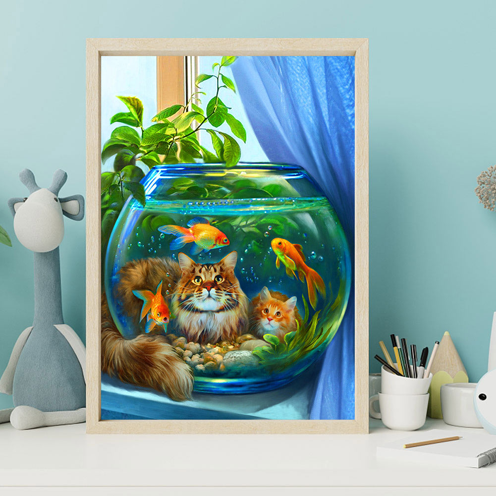 Cat By Fishbowl - Full Square Drill Diamond Painting 30*40CM