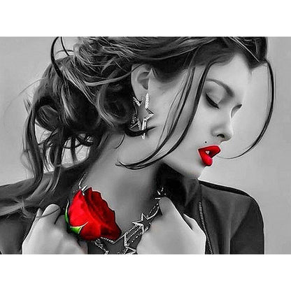 Rose Red Lips Woman - Full Round Drill Diamond Painting 50*40CM