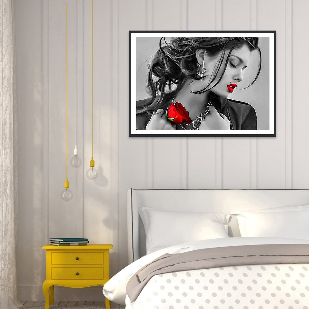 Rose Red Lips Woman - Full Round Drill Diamond Painting 50*40CM