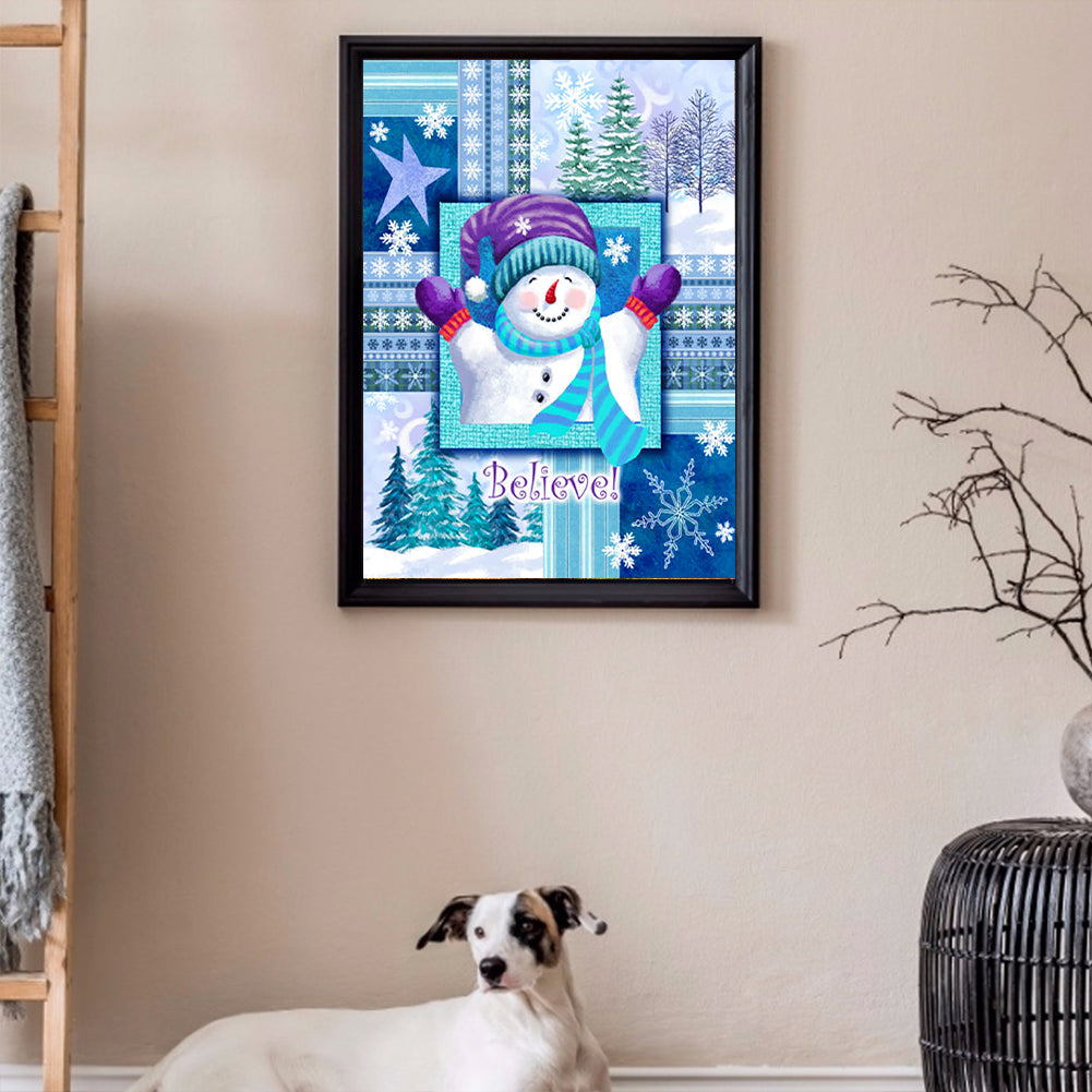 Blue Snowman - Full Round Drill Diamond Painting 30*40CM