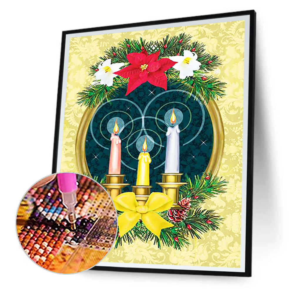 Christmas Candle - Full Round Drill Diamond Painting 30*40CM