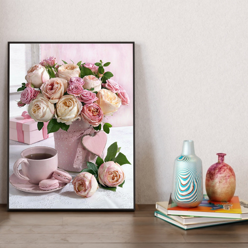 Pink Rose Bouquet - Full Round Drill Diamond Painting 30*40CM