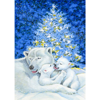 Christmas Tree Polar Bear Mother And Child - Full Round Drill Diamond Painting 30*40CM