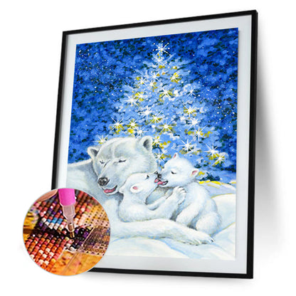 Christmas Tree Polar Bear Mother And Child - Full Round Drill Diamond Painting 30*40CM