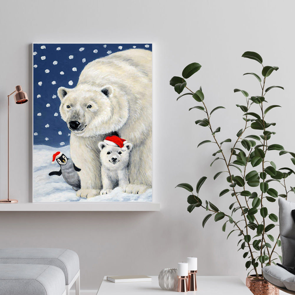 Polar Bear And Little Penguin - Full Round Drill Diamond Painting 30*40CM
