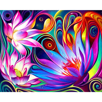 Colored Lotus - Full Round Drill Diamond Painting 50*40CM