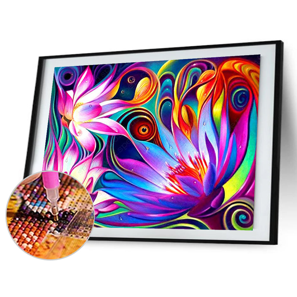 Colored Lotus - Full Round Drill Diamond Painting 50*40CM