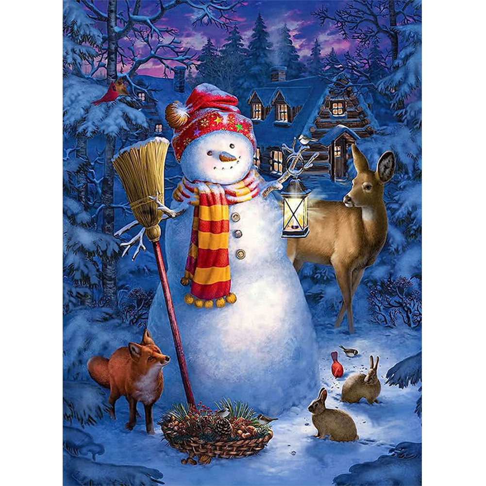 Snow Lantern Snowman - Full Round Drill Diamond Painting 30*40CM