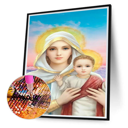 Religion Virgin Jesus - Full Round Drill Diamond Painting 30*40CM