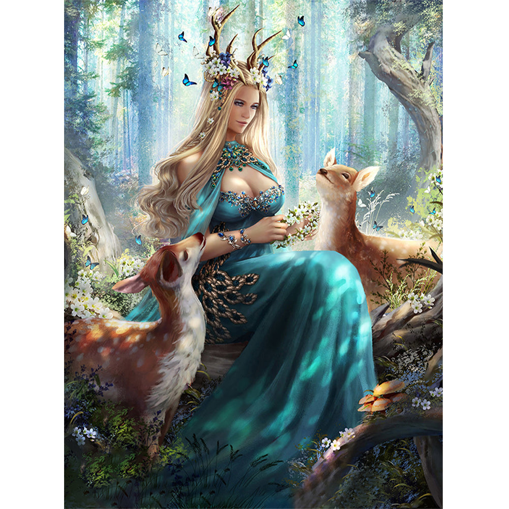 Forest Elk Goddess - Full Round Drill Diamond Painting 40*50CM