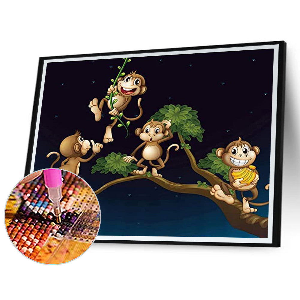 Naughty Little Monkey On The Branch - Full Round Drill Diamond Painting 40*30CM