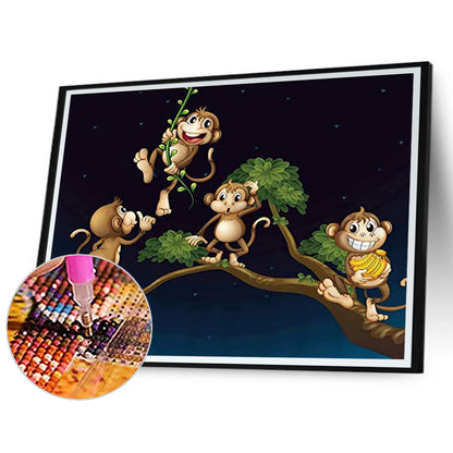 Naughty Little Monkey On The Branch - Full Round Drill Diamond Painting 40*30CM