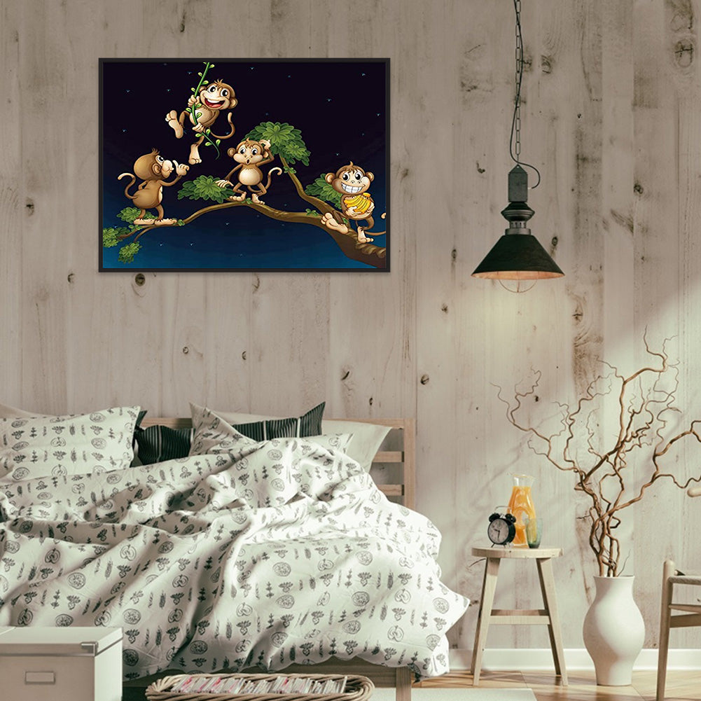 Naughty Little Monkey On A Branch - Full Round Drill Diamond Painting 40*30CM