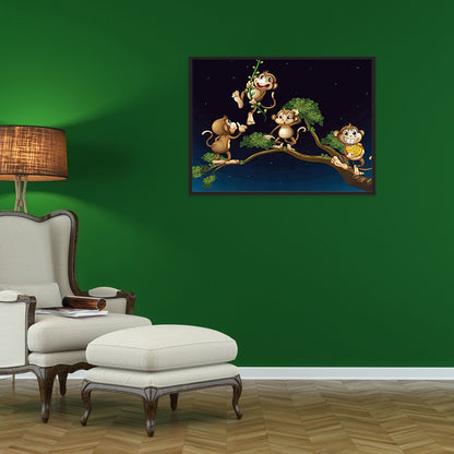 Naughty Little Monkey On A Branch - Full Round Drill Diamond Painting 40*30CM