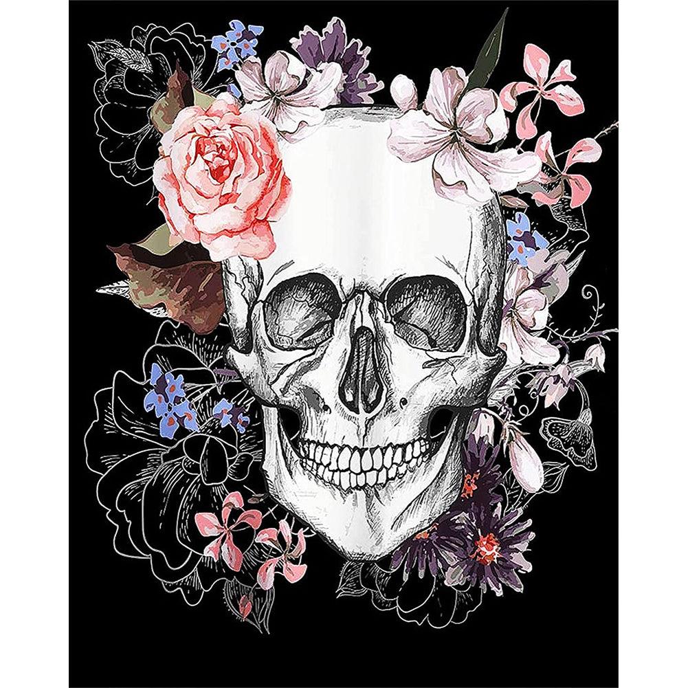 Flower Skull - Full Round Drill Diamond Painting 30*40CM