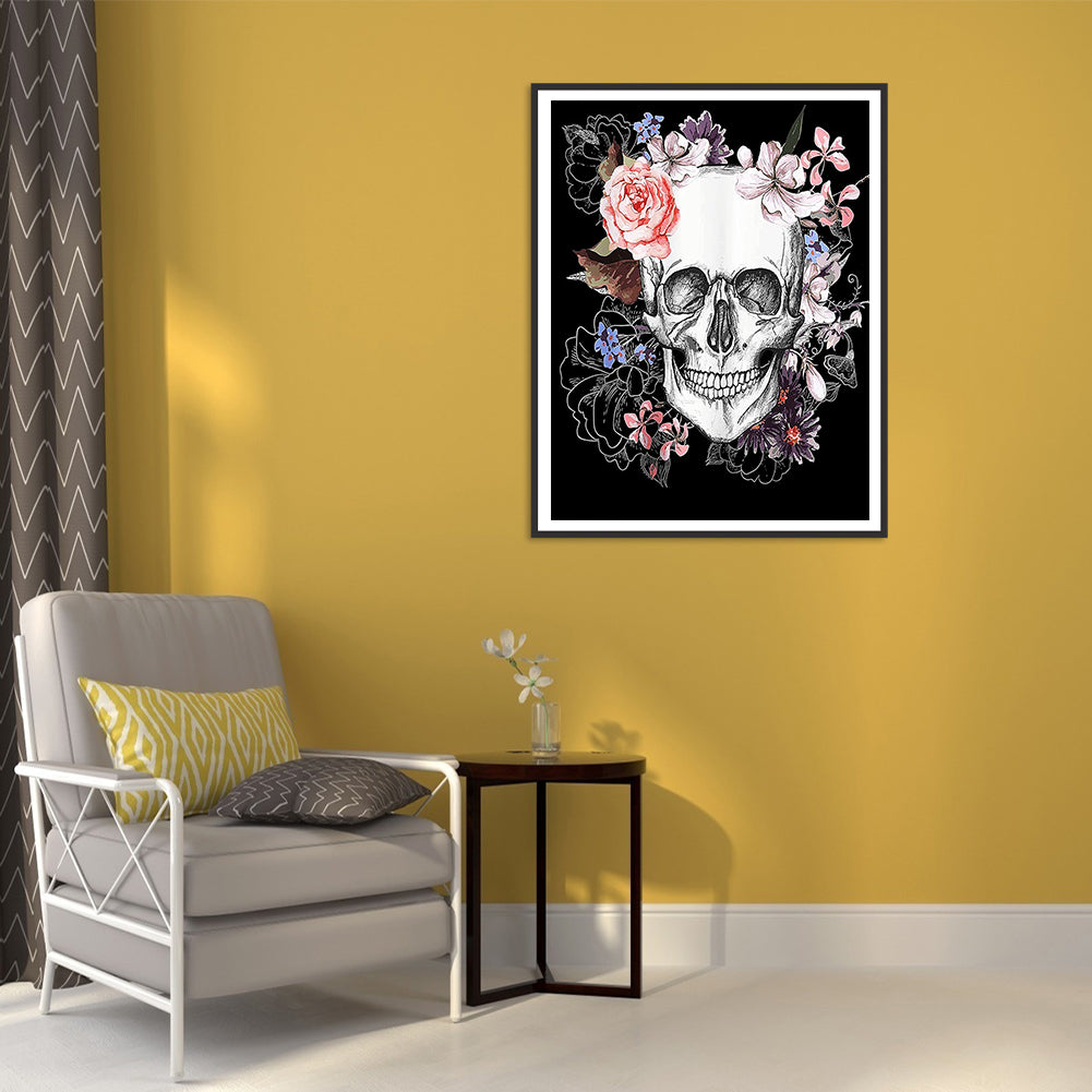 Flower Skull - Full Round Drill Diamond Painting 30*40CM