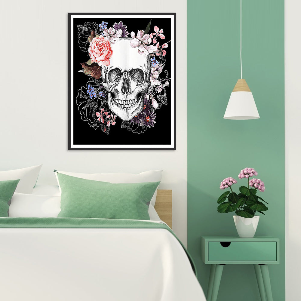 Flower Skull - Full Round Drill Diamond Painting 30*40CM