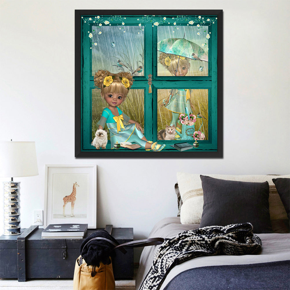 Cartoon Girl With Big Eyes - Full Round Drill Diamond Painting 40*40CM