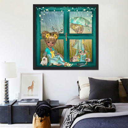 Cartoon Girl With Big Eyes - Full Round Drill Diamond Painting 40*40CM
