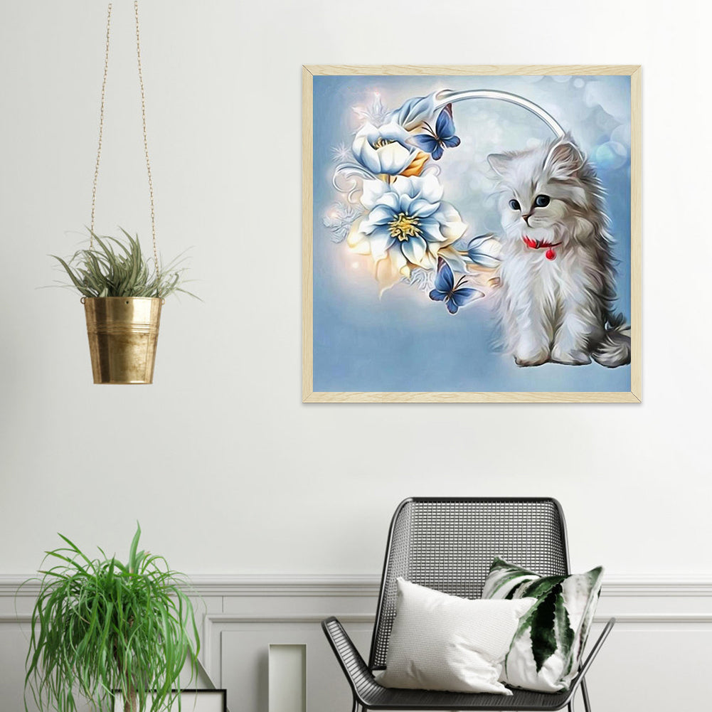 Flower Kitten - Full Square Drill Diamond Painting 30*30CM