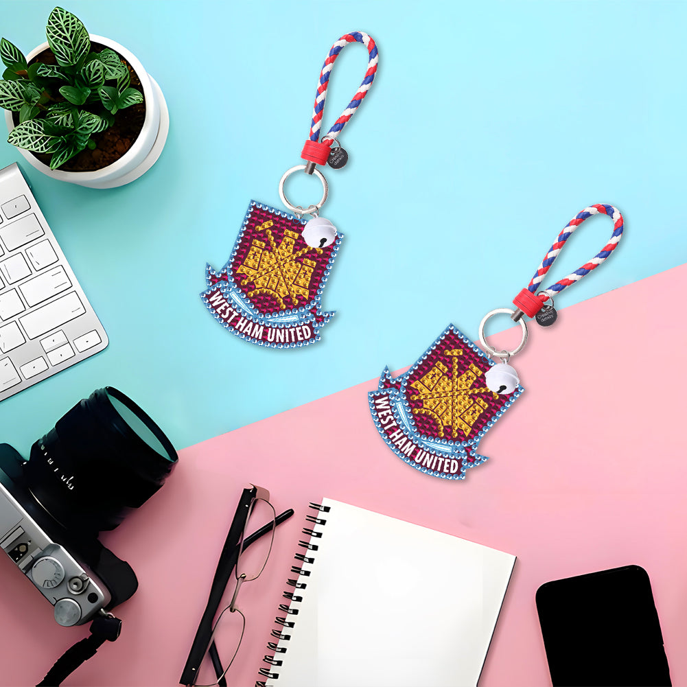 DIY Diamonds Painting Keychain Football Club Badge Round Drill Art Crafts Decor