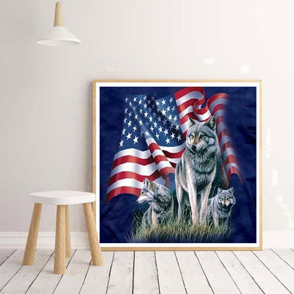 American Flag Wolf 30*30CM(Canvas) Full Square Drill Diamond Painting
