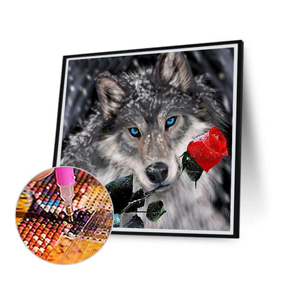 Wolf Biting A Rose - Full Square Drill Diamond Painting 30*30CM