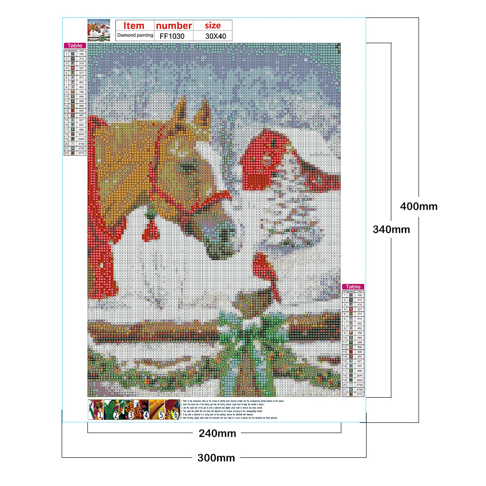 Christmas Snow Scene With Horses 30*40CM(Canvas) Full Square Drill Diamond Painting