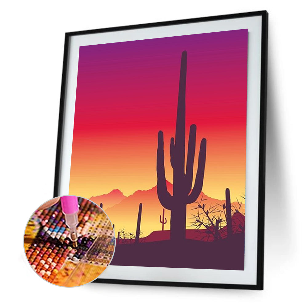 Evening Cactus - Full Round Drill Diamond Painting 30*40CM