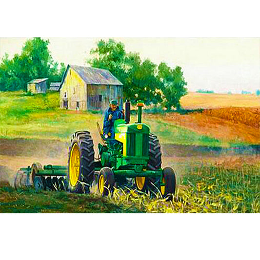 Green Tractor 30*40CM(Canvas) Full Round Drill Diamond Painting