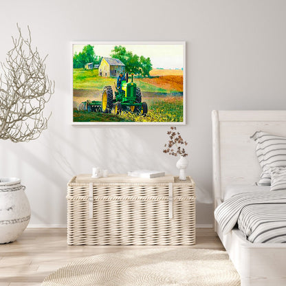 Green Tractor 30*40CM(Canvas) Full Round Drill Diamond Painting