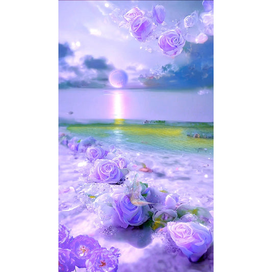 Purple Rose Beach 40*70CM(Canvas) Full Round Drill Diamond Painting