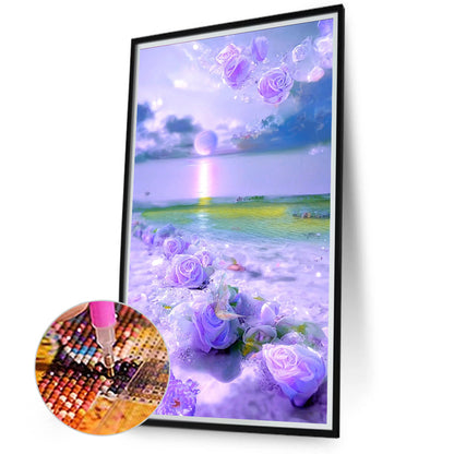 Purple Rose Beach - Full Round Drill Diamond Painting 40*70CM