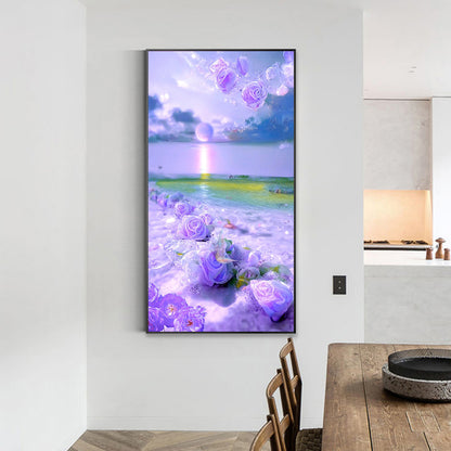 Purple Rose Beach 40*70CM(Canvas) Full Round Drill Diamond Painting