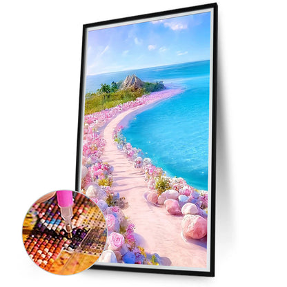 Pink Rose Beach - Full Round Drill Diamond Painting 40*70CM