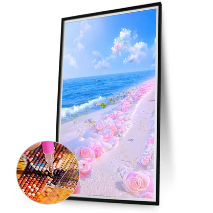 Pink Rose Beach 40*70CM(Canvas) Full Round Drill Diamond Painting