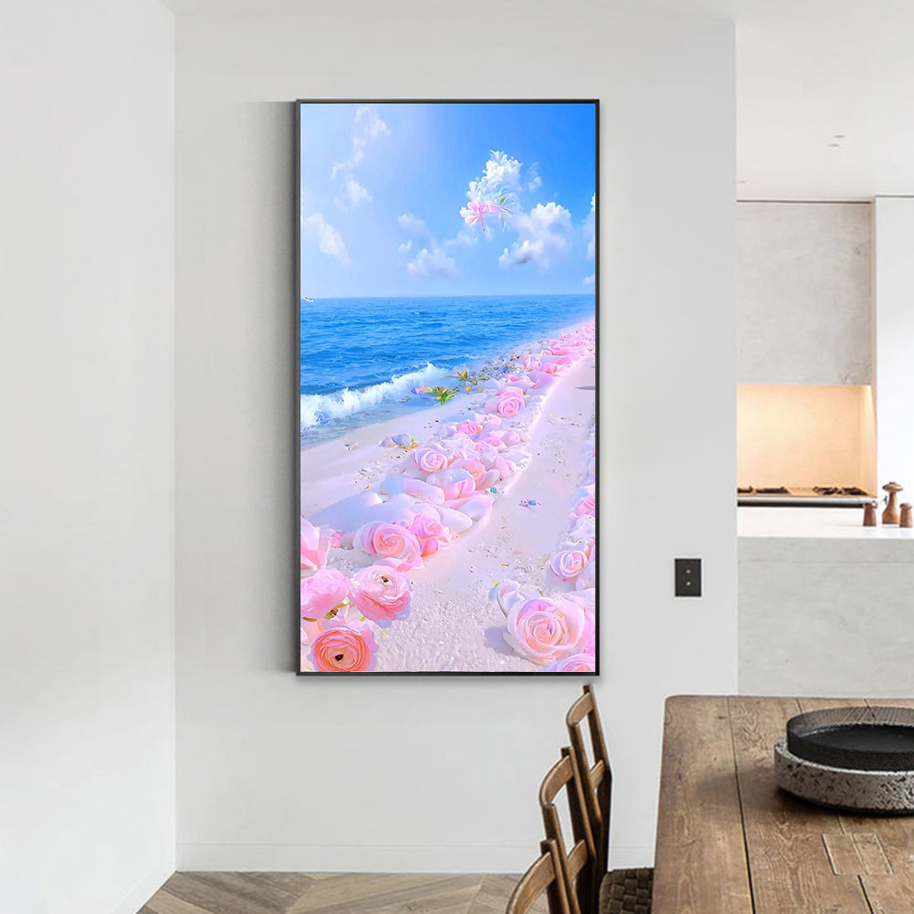 Pink Rose Beach 40*70CM(Canvas) Full Round Drill Diamond Painting