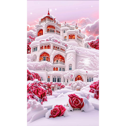 Snow Red Rose Manor 40*70CM(Canvas) Full Round Drill Diamond Painting