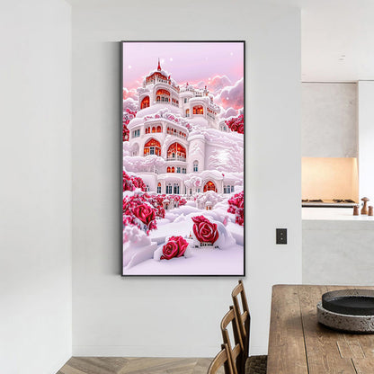 Snow Red Rose Manor - Full Round Drill Diamond Painting 40*70CM