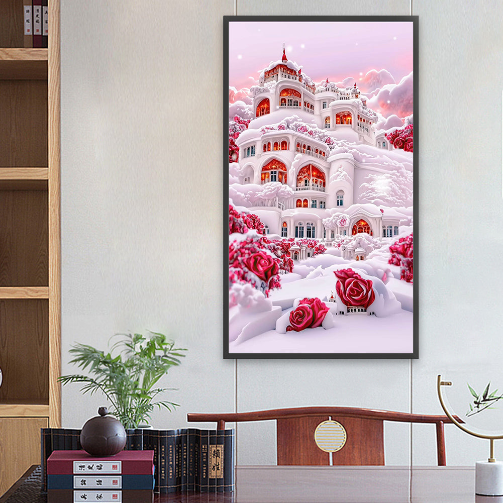 Snow Red Rose Manor - Full Round Drill Diamond Painting 40*70CM