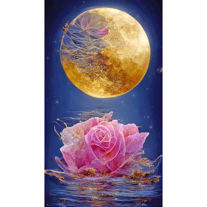 Flowers Blooming Under The Golden Moon - Full Square Drill Diamond Painting 40*70CM