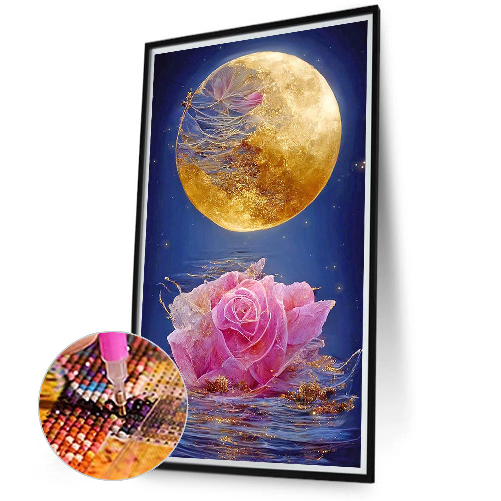 Flowers Blooming Under The Golden Moon - Full Square Drill Diamond Painting 40*70CM