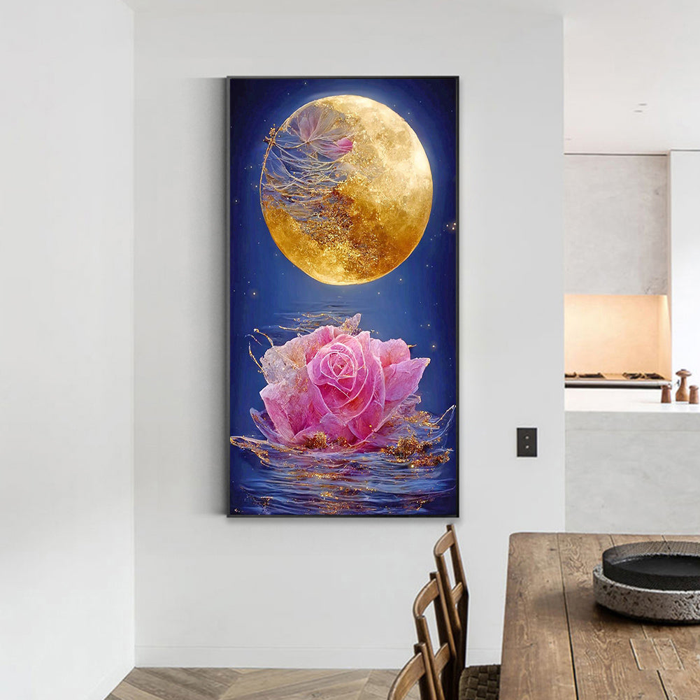 Flowers Blooming Under The Golden Moon 40*70CM(Canvas) Full Square Drill Diamond Painting